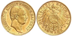 10 Mark Royaume de Saxe (1806 - 1918) Or Frédéric-Auguste III de Saxe (1865-1932)