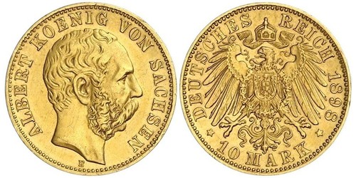 10 Mark Royaume de Saxe (1806 - 1918) Or Albert de Saxe