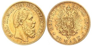 10 Mark Royaume de Wurtemberg (1806-1918) Or Charles Ier de Wurtemberg