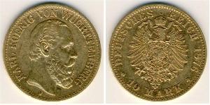 10 Mark Royaume de Wurtemberg (1806-1918) Or Charles Ier de Wurtemberg