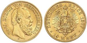 10 Mark Royaume de Wurtemberg (1806-1918) Or Charles Ier de Wurtemberg