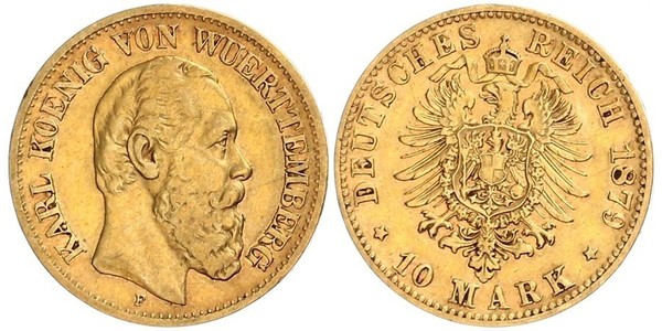 10 Mark Royaume de Wurtemberg (1806-1918) Or Charles Ier de Wurtemberg