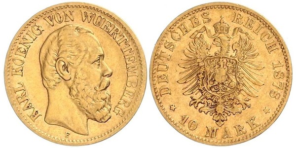 10 Mark Royaume de Wurtemberg (1806-1918) Or Charles Ier de Wurtemberg