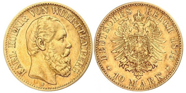 10 Mark Royaume de Wurtemberg (1806-1918) Or Charles Ier de Wurtemberg