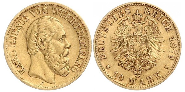 10 Mark Royaume de Wurtemberg (1806-1918) Or Charles Ier de Wurtemberg