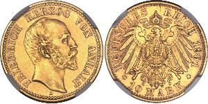 10 Mark Anhalt-Dessau (1603 -1863) Oro Frederick I, Duke of Anhalt (1831-1904)