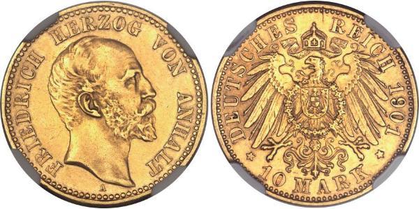 10 Mark Anhalt-Dessau (1603 -1863) Oro Frederick I, Duke of Anhalt (1831-1904)