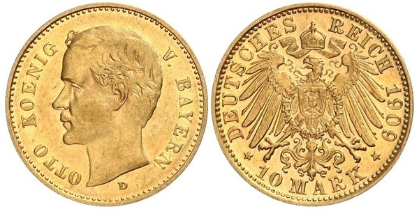 10 Mark Baviera Oro Ottone di Baviera(1848 – 1916)