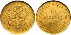 10 Mark Finlandia (1917 - ) / Imperio ruso (1720-1917) Oro Alejandro III (1845 -1894)