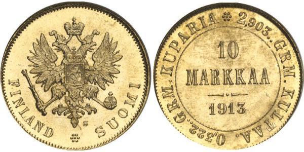 10 Mark Finlandia (1917 - ) / Imperio ruso (1720-1917) Oro Alejandro III (1845 -1894)