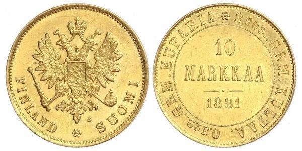 10 Mark Finlandia (1917 - ) / Impero russo (1720-1917) Oro Alessandro III (1845 -1894)