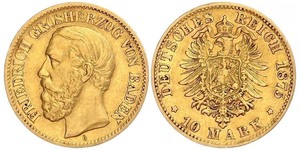 10 Mark Gran Ducado de Baden (1806-1918) Oro Federico I de Baden (1826 - 1907)