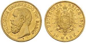 10 Mark Gran Ducado de Baden (1806-1918) Oro Federico I de Baden (1826 - 1907)