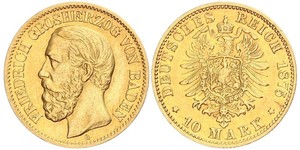 10 Mark Gran Ducado de Baden (1806-1918) Oro Federico I de Baden (1826 - 1907)