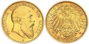 10 Mark Grand Duchy of Baden (1806-1918) Oro Federico I di Baden (1826 - 1907)