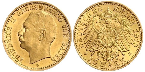 10 Mark Grand Duchy of Baden (1806-1918) Oro Federico II di Baden (1857 - 1928)