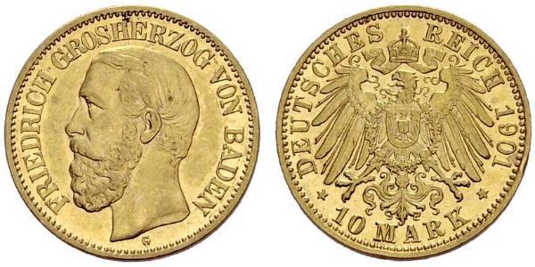 10 Mark Grand Duchy of Baden (1806-1918) Oro Federico I di Baden (1826 - 1907)