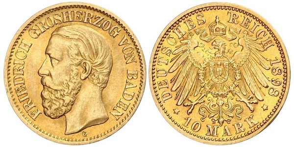 10 Mark Grand Duchy of Baden (1806-1918) Oro Federico I di Baden (1826 - 1907)