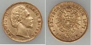 10 Mark Regno di Baviera (1806 - 1918) Oro Ludovico II di Baviera(1845 – 1886)