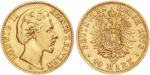 10 Mark Regno di Baviera (1806 - 1918) Oro Ludovico II di Baviera(1845 – 1886)