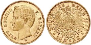 10 Mark Regno di Baviera (1806 - 1918) Oro Ottone di Baviera(1848 – 1916)