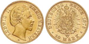 10 Mark Regno di Baviera (1806 - 1918) Oro Ludovico II di Baviera(1845 – 1886)