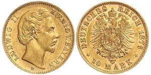 10 Mark Regno di Baviera (1806 - 1918) Oro Ludovico II di Baviera(1845 – 1886)