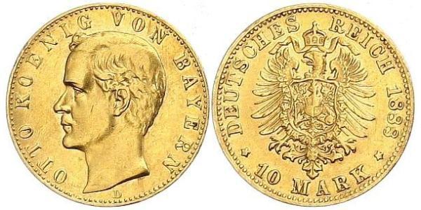 10 Mark Regno di Baviera (1806 - 1918) Oro Ottone di Baviera(1848 – 1916)
