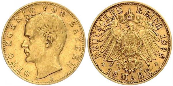 10 Mark Regno di Baviera (1806 - 1918) Oro Ottone di Baviera(1848 – 1916)