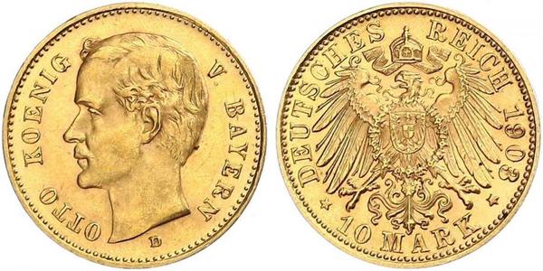 10 Mark Regno di Baviera (1806 - 1918) Oro Ottone di Baviera(1848 – 1916)