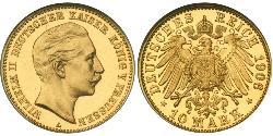10 Mark Regno di Prussia (1701-1918) Oro Wilhelm II, German Emperor (1859-1941)