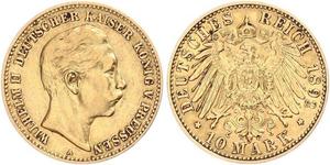 10 Mark Regno di Prussia (1701-1918) Oro Wilhelm II, German Emperor (1859-1941)