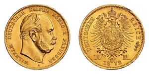 10 Mark Regno di Prussia (1701-1918) Oro Wilhelm I, German Emperor (1797-1888)