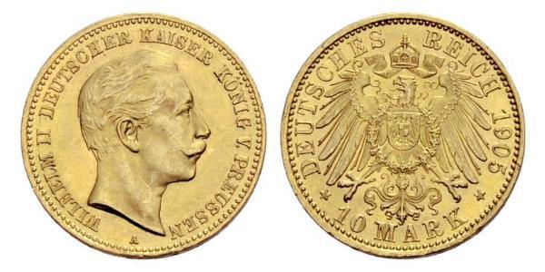10 Mark Regno di Prussia (1701-1918) Oro Wilhelm II, German Emperor (1859-1941)