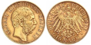 10 Mark Regno di Sassonia (1806 - 1918) Oro Alberto di Sassonia