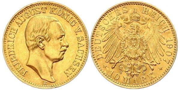 10 Mark Regno di Sassonia (1806 - 1918) Oro Federico Augusto III di Sassonia (1865-1932)