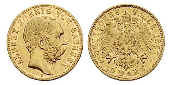 10 Mark Regno di Sassonia (1806 - 1918) Oro Alberto di Sassonia