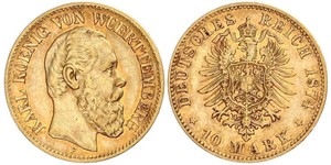 10 Mark Regno di Württemberg (1806-1918) Oro Carlo di Württemberg