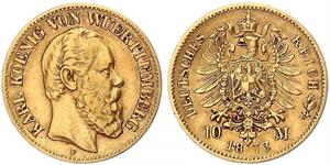 10 Mark Regno di Württemberg (1806-1918) Oro Carlo di Württemberg