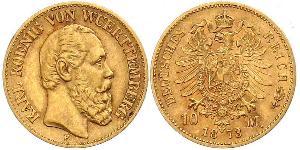 10 Mark Regno di Württemberg (1806-1918) Oro Carlo di Württemberg