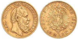 10 Mark Regno di Württemberg (1806-1918) Oro Carlo di Württemberg