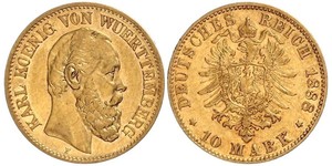 10 Mark Regno di Württemberg (1806-1918) Oro Carlo di Württemberg