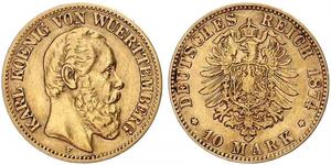 10 Mark Regno di Württemberg (1806-1918) Oro Carlo di Württemberg