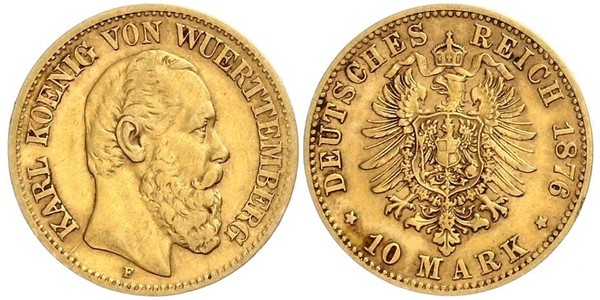 10 Mark Regno di Württemberg (1806-1918) Oro Carlo di Württemberg