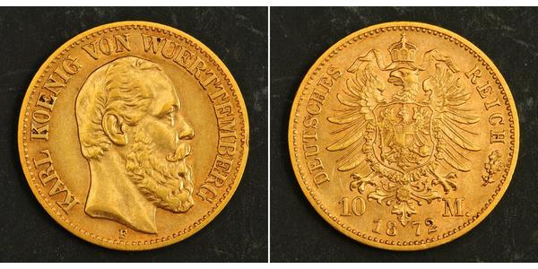 10 Mark Regno di Württemberg (1806-1918) Oro Carlo di Württemberg