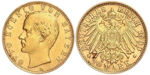 10 Mark Reino de Baviera (1806 - 1918) Oro Otón I de Baviera(1848 – 1916)