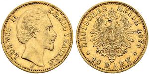 10 Mark Reino de Baviera (1806 - 1918) Oro Luis II de Baviera(1845 – 1886)