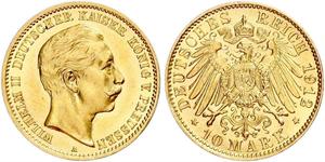 10 Mark Reino de Prusia (1701-1918) Oro Wilhelm II, German Emperor (1859-1941)