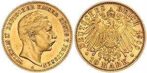 10 Mark Reino de Prusia (1701-1918) Oro Wilhelm II, German Emperor (1859-1941)