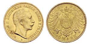 10 Mark Reino de Prusia (1701-1918) Oro Wilhelm II, German Emperor (1859-1941)